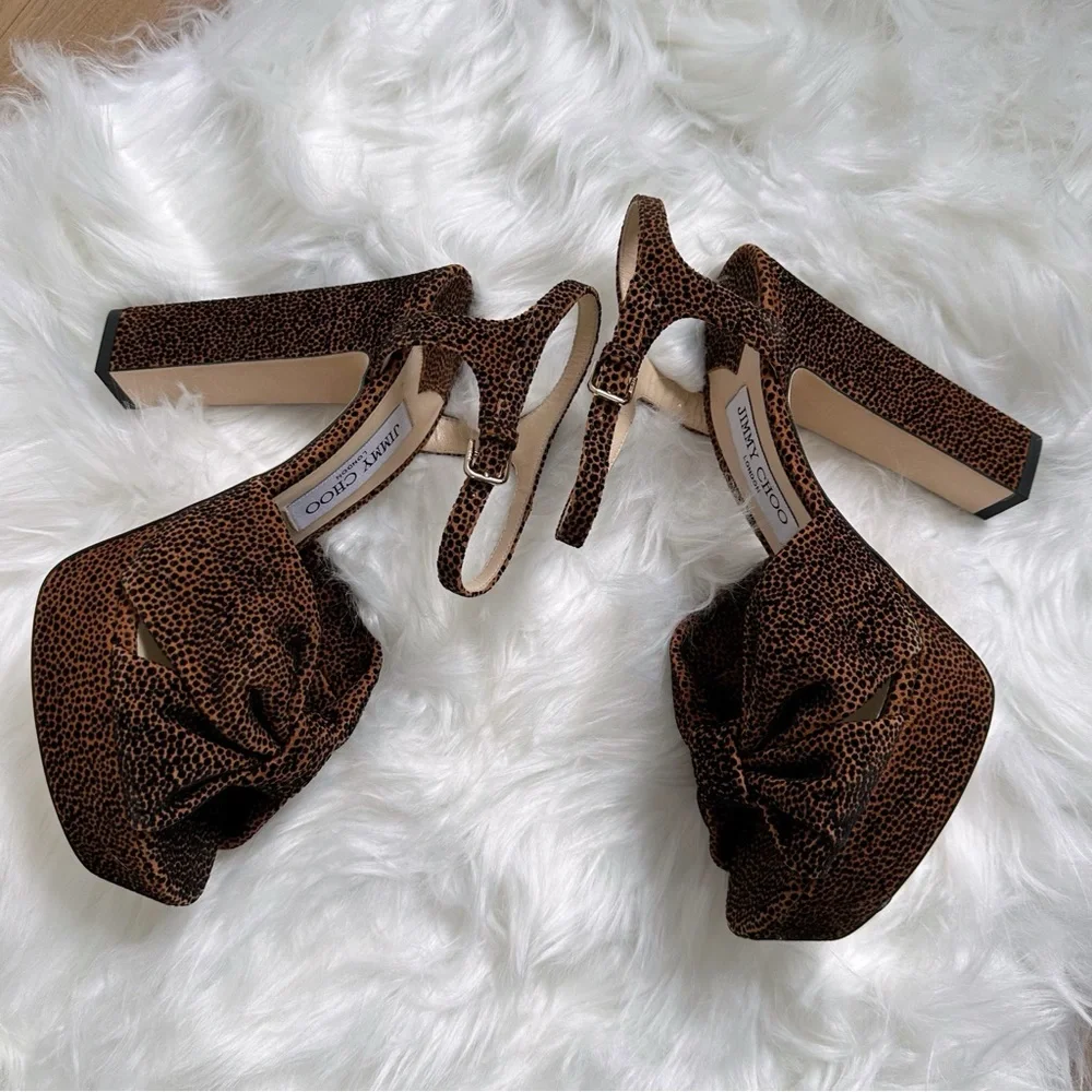 Jimmy Choo Heloise Polka Dot Cheetah Print Platform Sandals - Picture 4 of 6